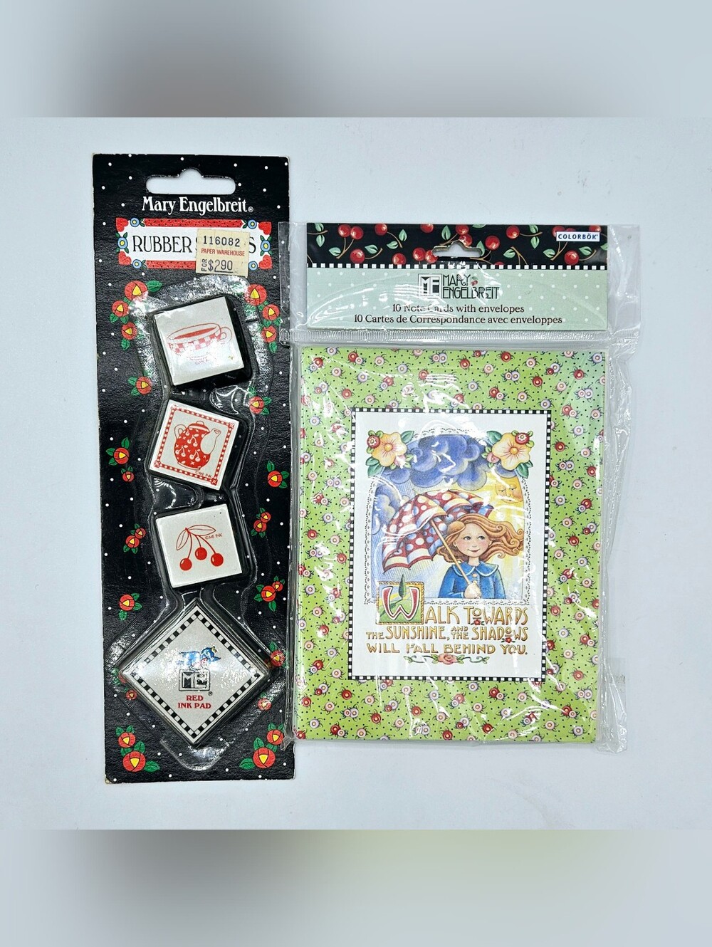 NIP MARY ENGELBREIT Umbrella Redhead Note Cards Envelopes 10 Tea Rubber Stamps